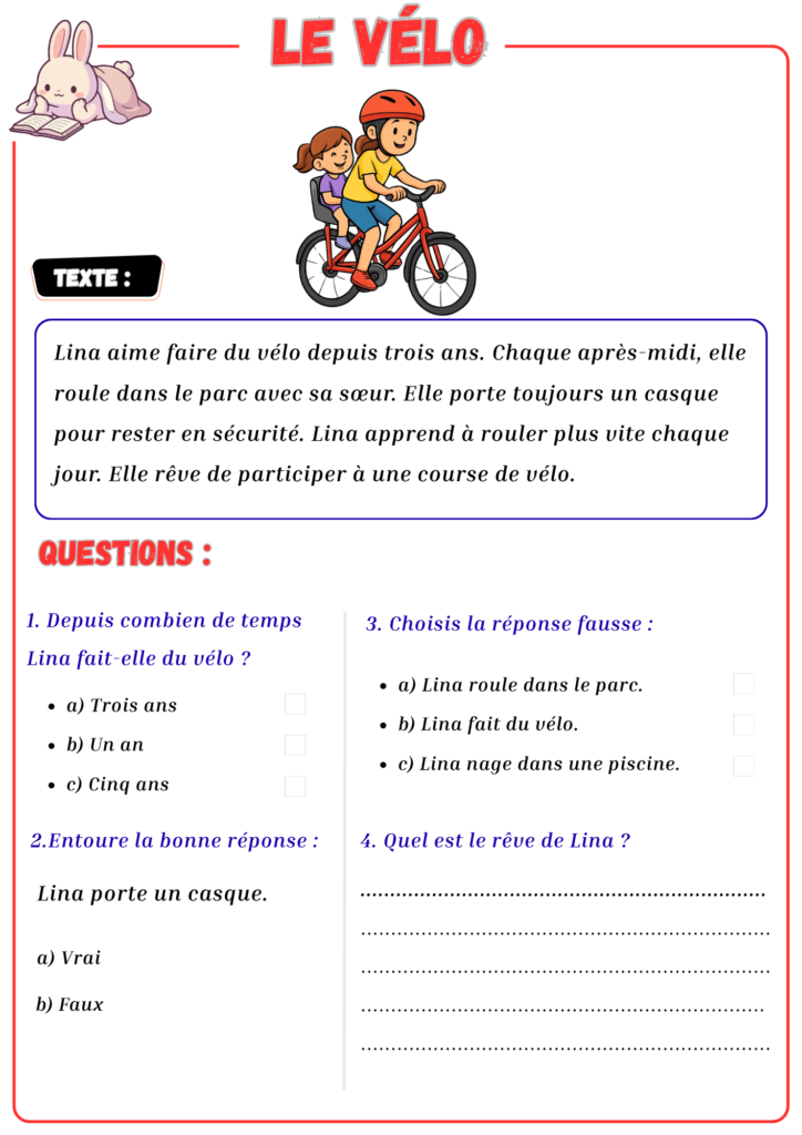 Soutien Scolaire en Français : 10 Textes de Lecture avec Questions youssef adore jouer au football avec ses amis. chaque samedi, ils se retrouvent au terrain près de leur quartier. ils portent des maillots de sport et s'entraînent pendant une heure. youssef joue