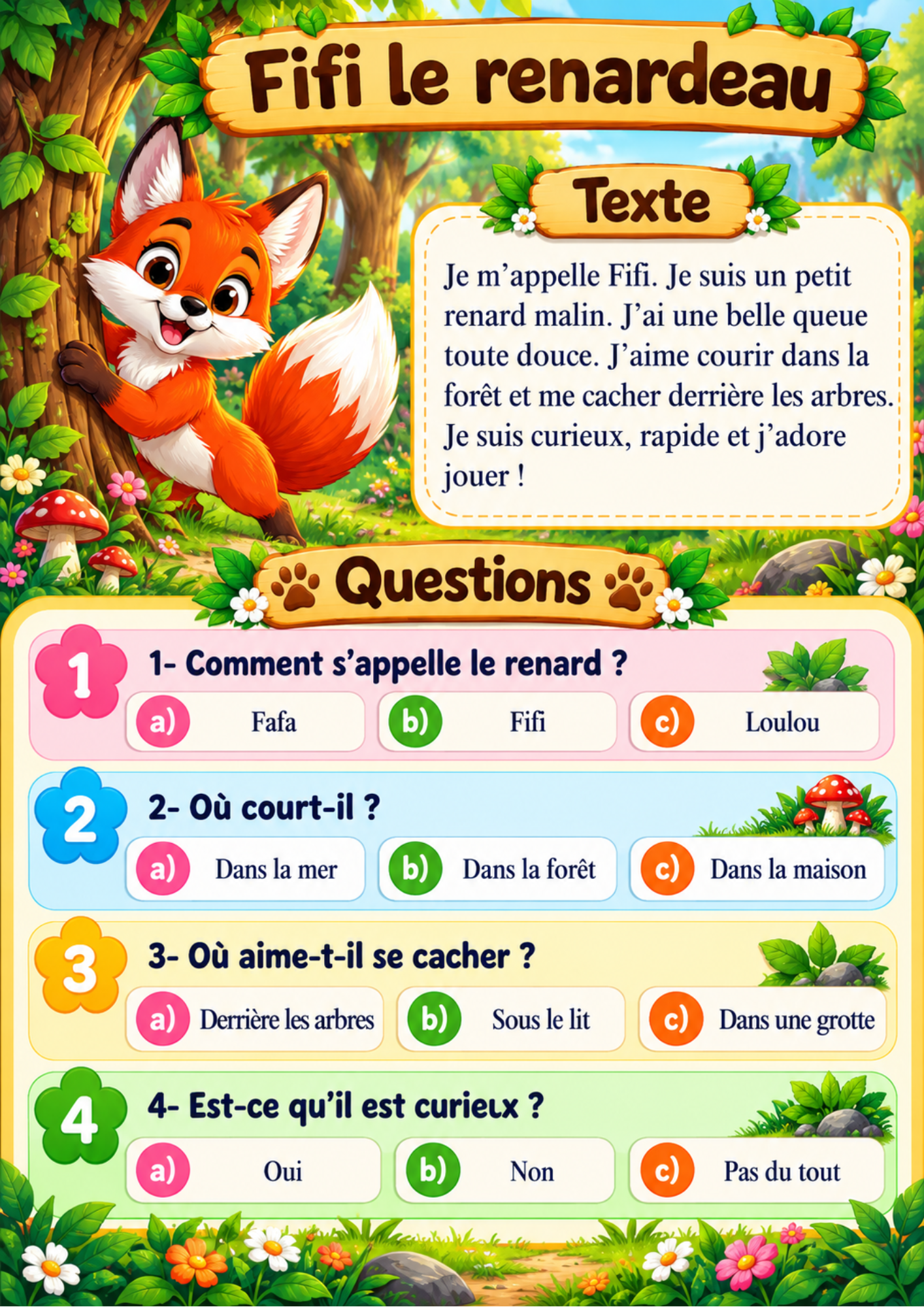 10 textes de lecture avec questions de compréhension à télécharger en PDF lino l’ourson (3)